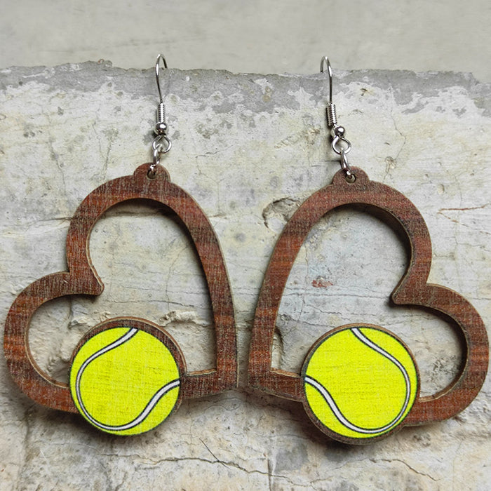 Wholesale Earrings Wooden Heart Shaped Hollow Soccer Volleyball Basketball 2 Pairs JDC-ES-HeYi079