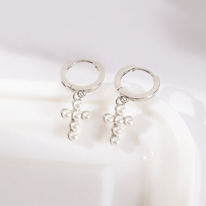 Wholesale Pearl Ear Buckles Geometric Cross Earrings JDC-ES-lianxin008