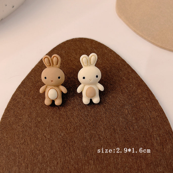 Jewelry WholesaleWholesale 925 Silver Needle Milk Coffee Color Cartoon Bear and Rabbit Earrings JDC-ES-HanXi001 Earrings 涵熙 %variant_option1% %variant_option2% %variant_option3%  Factory Price JoyasDeChina Joyas De China