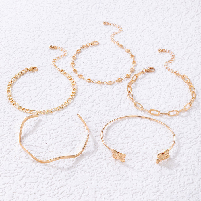 Wholesale Butterfly Wave Open Bracelet Set Geometric Chain Hollow Five Layer Bracelet JDC-BT-MoM002