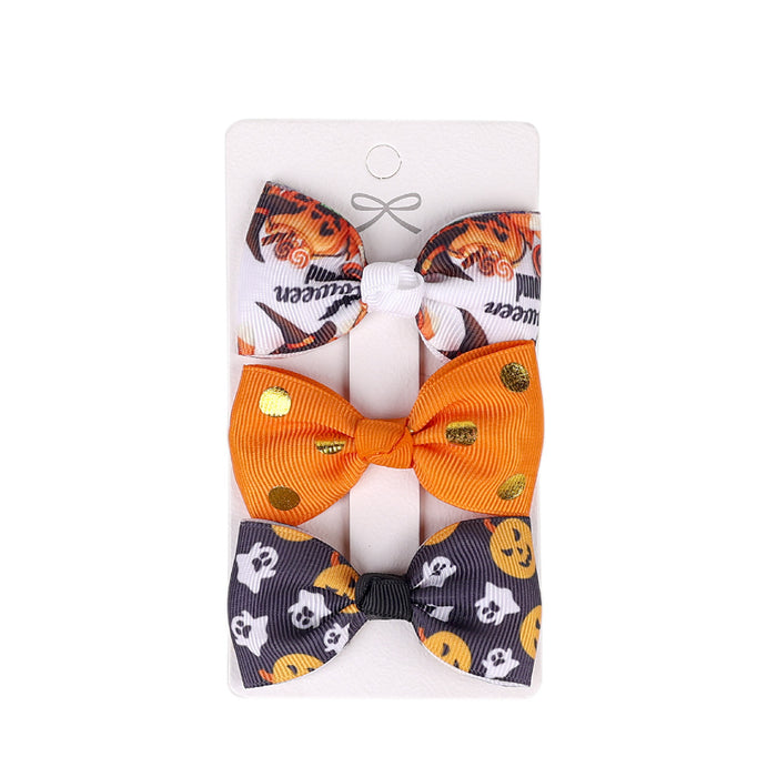 Wholesale Children's Hair Clip Halloween Bat Bow Three Piece Cloth JDC-HC-qiun008