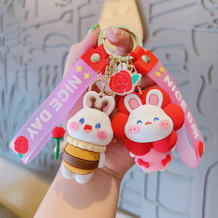 Wholesale Keychains PVC Alloy Cute Happy Rabbit MOQ≥2 JDC-KC-YDao050