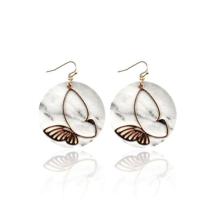 Wholesale Earrings Alloy Butterfly Round Natural Marbling MOQ≥2 JDC-ES-tianpi013