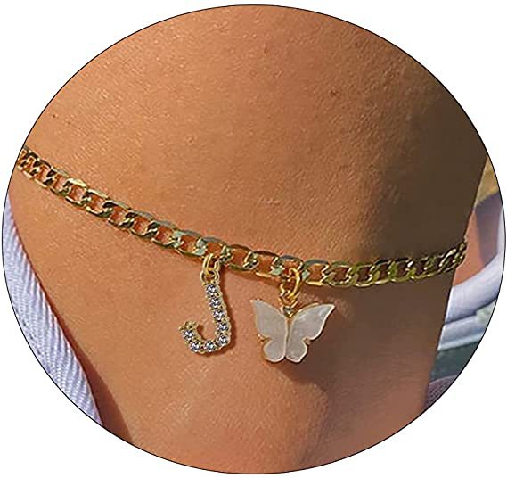 Wholesale Anklet Letter Butterfly 14K Gold Plated MOQ≥2 JDC-AS-JinM008