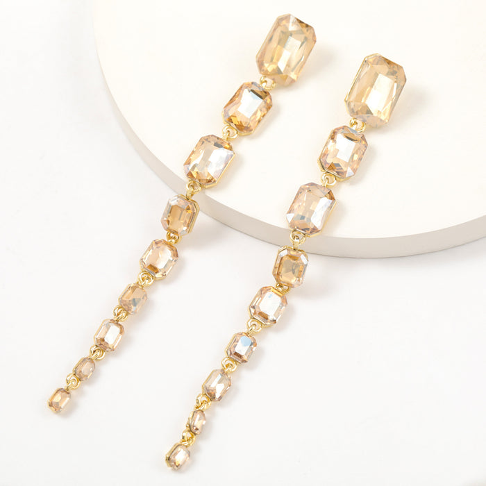 Wholesale Multi Layered Square Long Earrings Alloy Glass Drill JDC-ES-JL1094