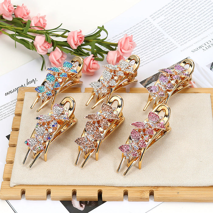 Wholesale Hair Clips Alloy Rhinestone Butterfly Tri-Clip Elegant MOQ≥2 JDC-HC-HG012