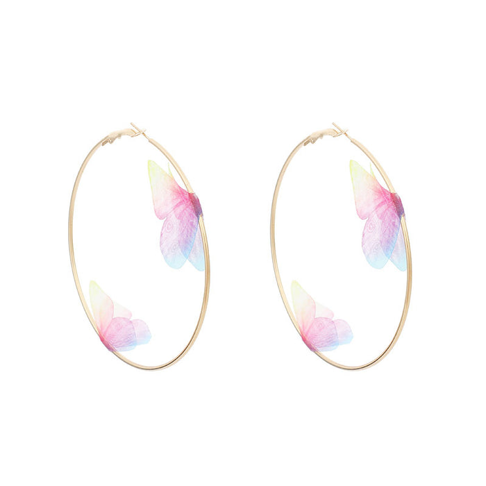 Wholesale Exaggerated Geometric Big Circle Fabric Butterfly Earrings MOQ≥2 JDC-ES-Yir001