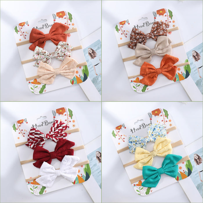 Wholesale Headband Cotton Linen Baby Soft Elastic Bow MOQ≥10 JDC-HD-AMSR004