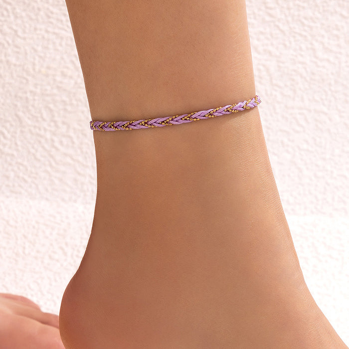 Wholesale Ethnic Wind Braided Twist Color Cord Anklets Single MOQ≥2 JDC-AS-MoM001