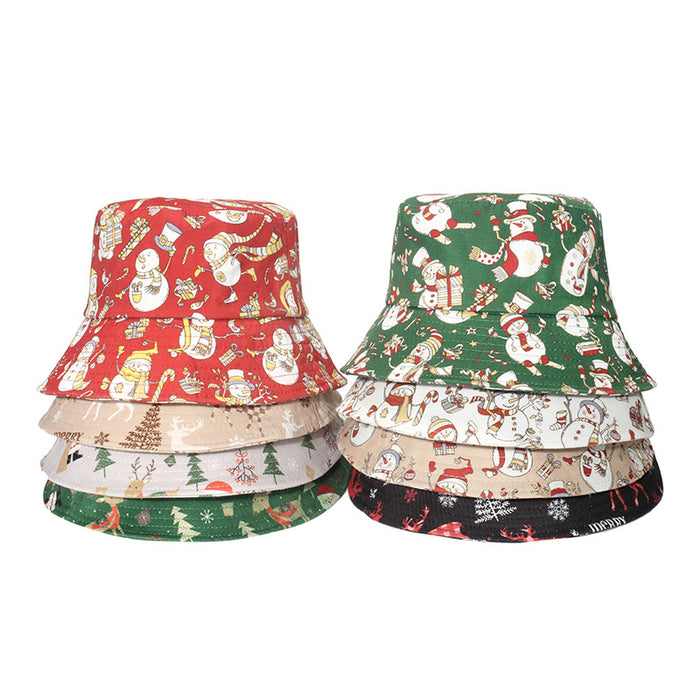 Wholesale Hat Santa Claus Fawn Snowman Print Pot Hat MOQ≥2 JDC-FH-YuanB004