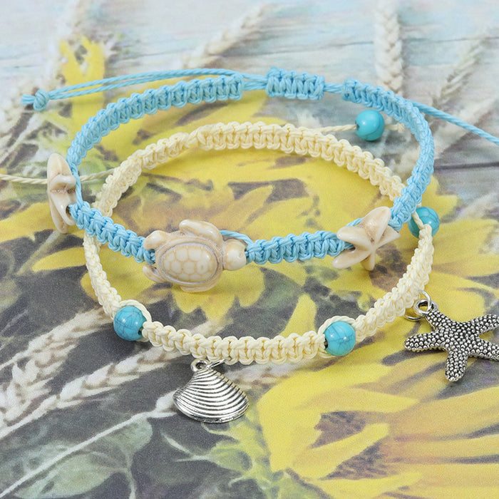 Jewelry WholesaleWholesale starfish turtle waterproof wax thread woven foot chain summer set JDC-AS-Yiye007 Anklets 益烨 %variant_option1% %variant_option2% %variant_option3%  Factory Price JoyasDeChina Joyas De China