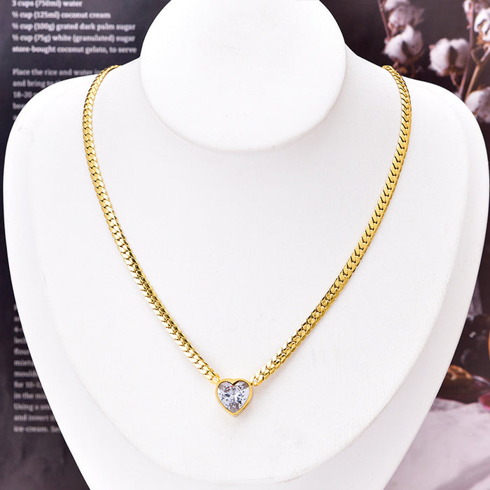 Wholesale Necklaces Titanium Steel Jewelry Set White Zircon Heart JDC-NE-WNS004