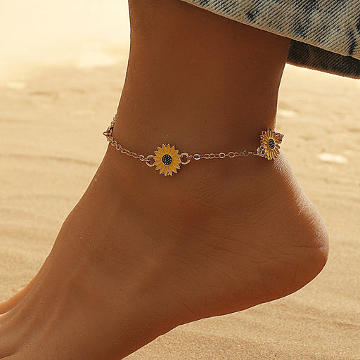 Jewelry WholesaleWholesale Alloy Sunflower Daisy Anklet JDC-AS-D016 Anklet 晴雯 %variant_option1% %variant_option2% %variant_option3%  Factory Price JoyasDeChina Joyas De China