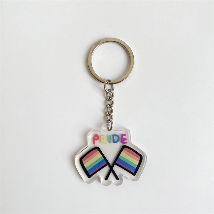 Wholesale LGBT Rainbow Acrylic Keychain Bag Bag Pendant Double Sided Pendant JDC-KC-HeRun001