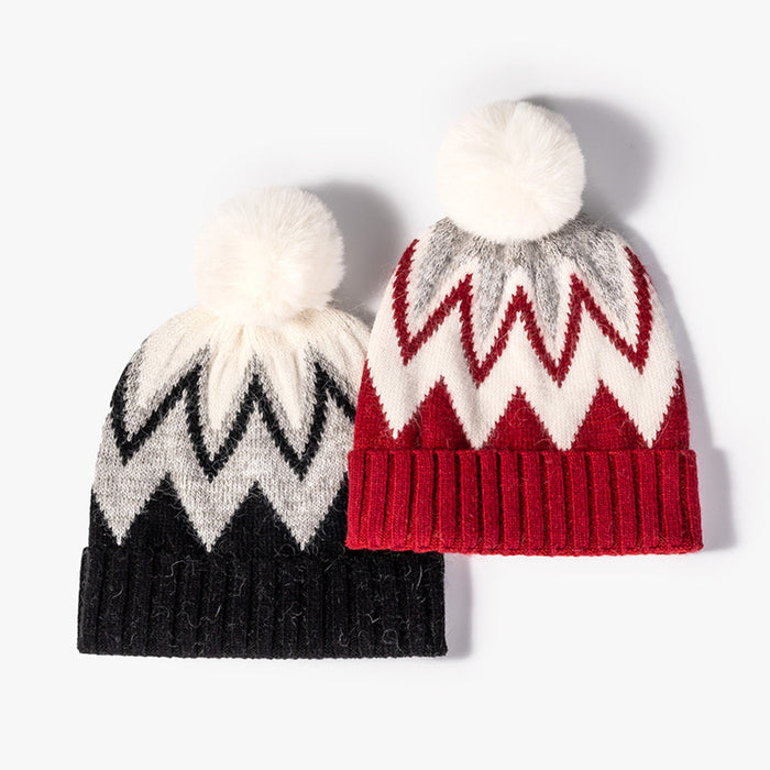 Wholesale Hat Rabbit Fur Winter Warm Striped Jacquard Beanie JDC-FH-MAC001