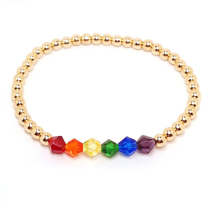 Wholesale same sex jewelry rainbow beaded crystal black gallstone six color gold beads lgbt bracelet MOQ≥2 JDC-BT-HaoL015