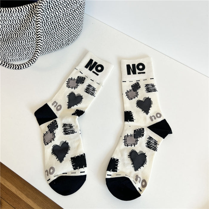 Wholesale Socks Cotton Black And White Irregular Shabby Style JDC-SK-XuXu004