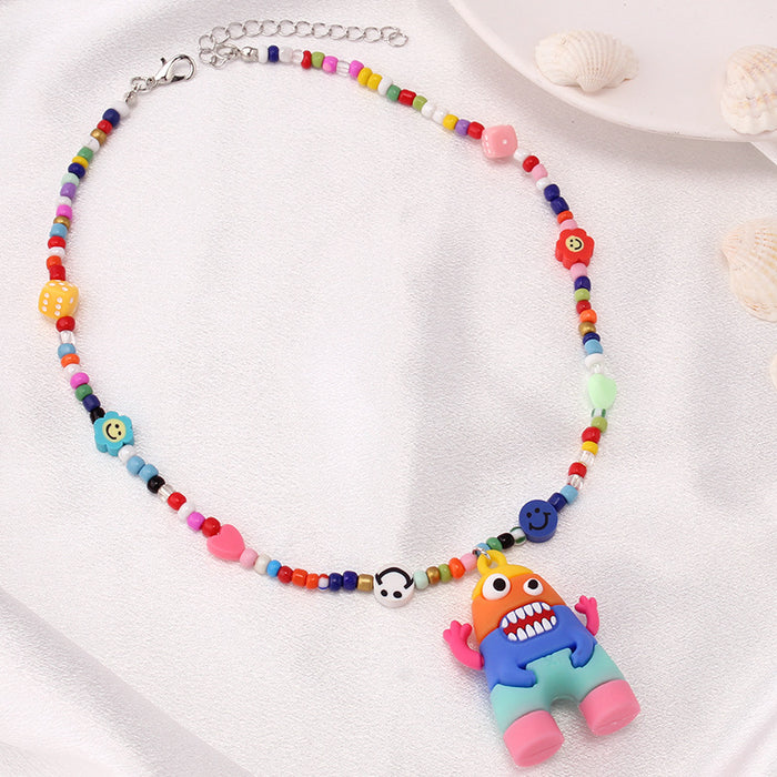 Wholesale Design Sense Cartoon Monster Little Pink Rabbit Pendant Necklace JDC-NE-WenB002