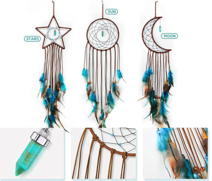 Jewelry WholesaleWholesale DIY Wind Chimes Star Moon Natural Stone Rope Feather Dreamcatcher JDC-DC-JYun001 Dreamcatcher 杰韵 %variant_option1% %variant_option2% %variant_option3%  Factory Price JoyasDeChina Joyas De China