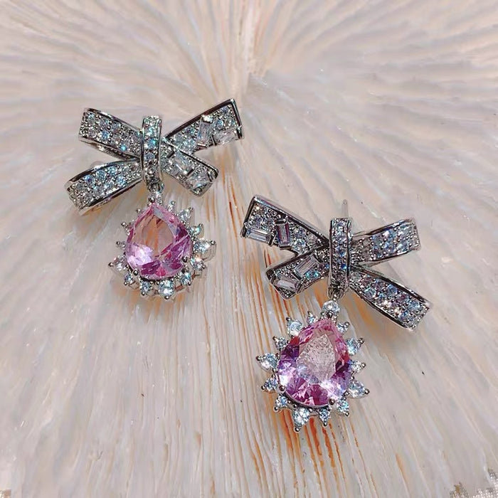 Wholesale Rings Alloy Pink Crystal Jewelry Set Bow JDC-RS-JiaW002