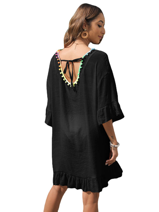 Wholesale seaside resort blouse with colorful fringe panel beach dress JDC-SW-Yimei003
