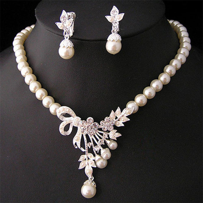 Wholesale temperament women pearl necklace earrings set JDC-NE-YinH030