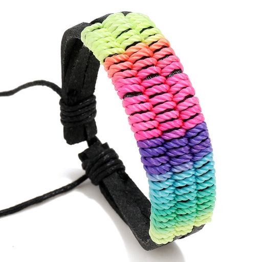 Jewelry WholesaleWholesale Hand Braided Colorful Leather Boho Rainbow Homosexual Bracelet JDC-BT-PK009 Bracelet 庞克 %variant_option1% %variant_option2% %variant_option3%  Factory Price JoyasDeChina Joyas De China