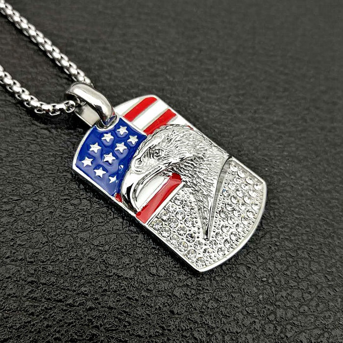 Wholesale 4th of July Alloy Independence Day Hip Hop Gold Plated Diamond Eagle Pendant Necklace JDC-NE-XunO039