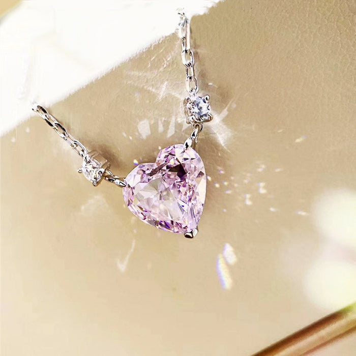 Wholesale Heart Shape Women Necklace Sweater Chain Pink Zircon Pendant JDC-NE-CaoS047