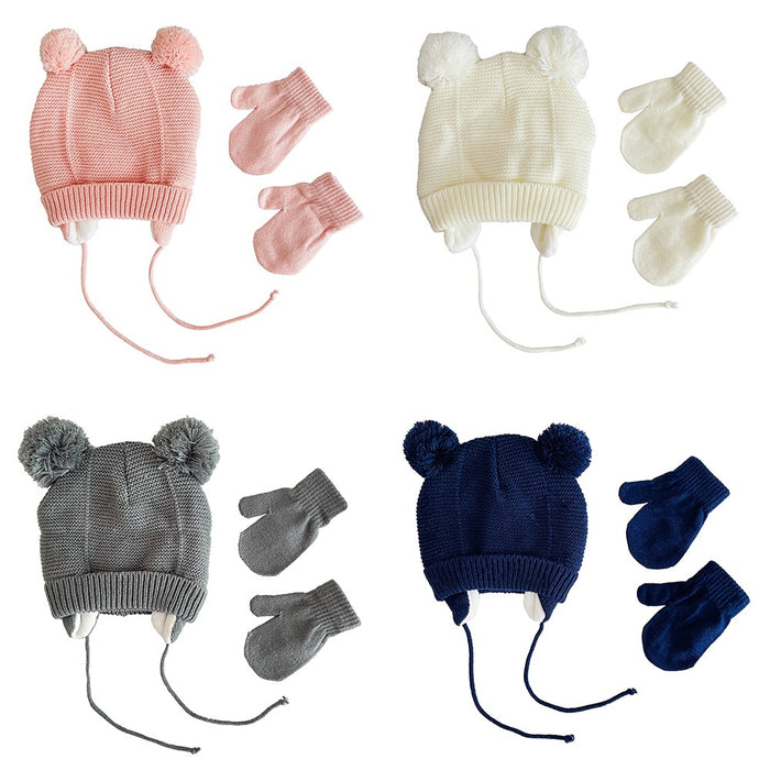 Wholesale Gloves Wool Plus Velvet Cute Children's Ear Protection Knitted Hat 2-piece Set MOQ≥2 JDC-GS-JunC004