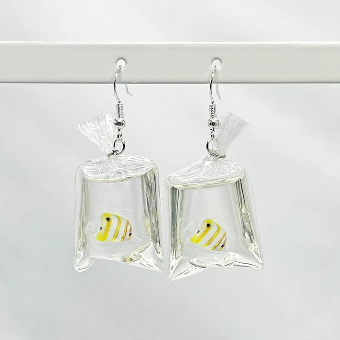 Wholesale Tropical Fish Water Bag Resin Earrings MOQ≥2 JDC-ES-Caitao018