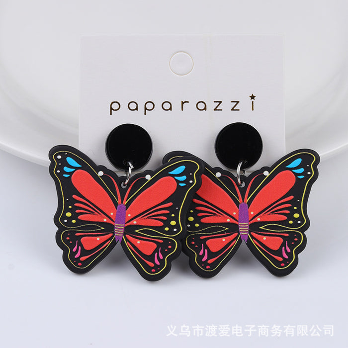 Wholesale Contrast Embossed Colorful Butterfly Print Earrings MOQ≥2 JDC-ES-DUAI029