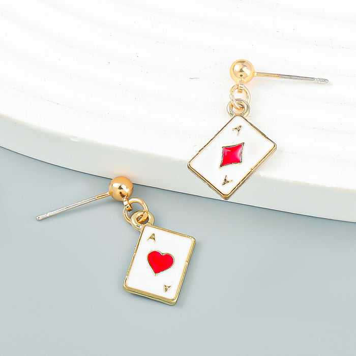 Wholesale alloy drip oil playing card A earrings girl heart MOQ≥2 JDC-ES-jiul002