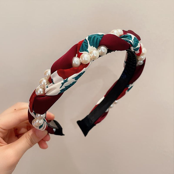 Wholesale Headband Cloth Braided Pearl Twist MOQ≥2 JDC-HD-ManShang004