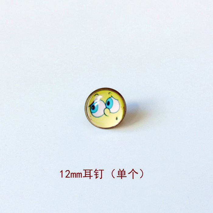 Wholesale Cartoon 12mm Metal Copper Glass Gemstone Single Stud Earrings (M) MOQ≥4 JDC-ES-Lexx005