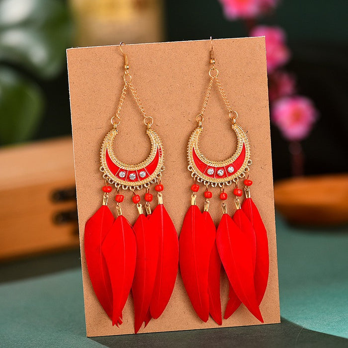 Wholesale long feather wave Samiya Wind Rice Pearl Fluster Earrings JDC-ES-YYDX007