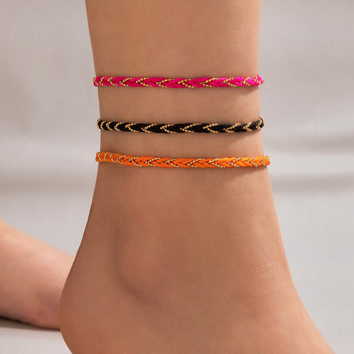 Wholesale Ethnic Wind Braided Twist Color Cord Anklets Single MOQ≥2 JDC-AS-MoM001