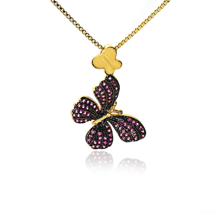 Wholesale Gold Micro Inlaid Zircon Pendant European and American Style Butterfly Necklace JDC-NE-JingY003