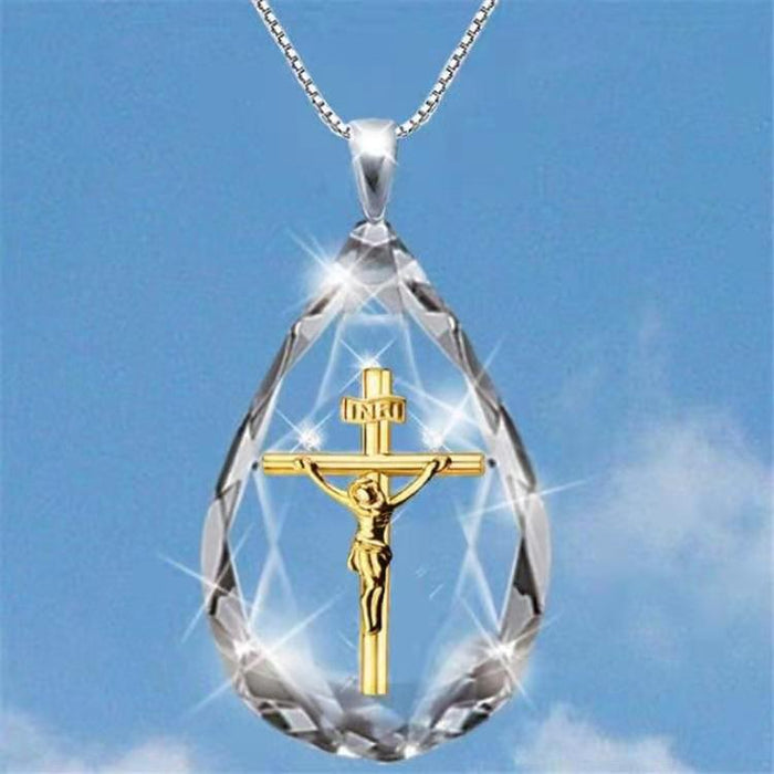 Wholesale Water Drop Glass Jesus Dolphin Tree of Life Alloy Necklace MOQ≥2 JDC-NE-ZiB016