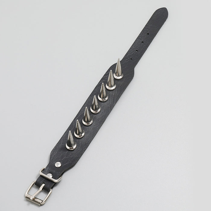 Wholesale Bracelet Artificial Leather Single Row Spike Punk Style Men's Bracelet JDC-BT-PK026