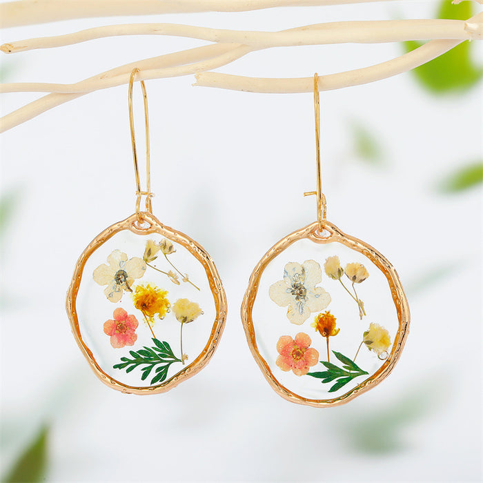 Wholesale Transparent Resin Dried Flower Earrings DIY Epoxy Preserved Flower JDC-ES-Juej003