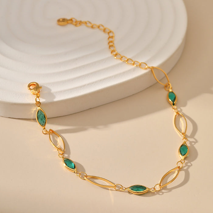 Wholesale Bracelet Copper Green Glass Drill Hollow Chain MOQ≥2 JDC-BT-XiL004