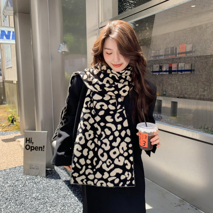 Wholesale Scarf Knitted Leopard Thick Warm Autumn and Winter Shawl JDC-SF-GSCM023