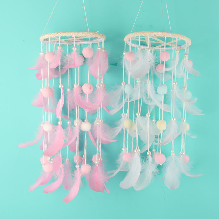 Wholesale Indian Lace Fur Ball Wind Chimes Hand Knitted Dreamcatcher MOQ≥2 JDC-DC-FengH008