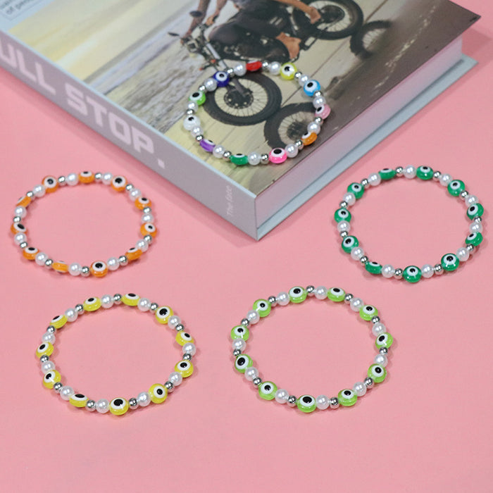 Wholesale Devil's Eye Bracelet Imitation Pearl Stretch Bracelet MOQ≥2 JDC-BT-HuoM004