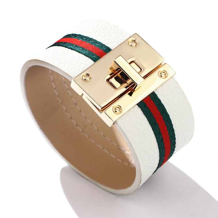 Wholesale bracelet pu leather bracelet stitching color camouflage striped woven hand jewelry (F) JDC-BT-QiN002