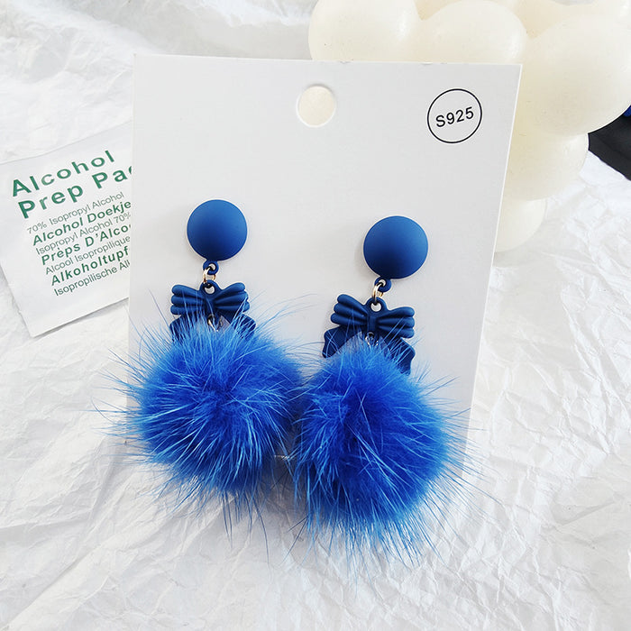 Wholesale Earrings Alloy Blue Plush Bow MOQ≥2 JDC-ES-Xinai006