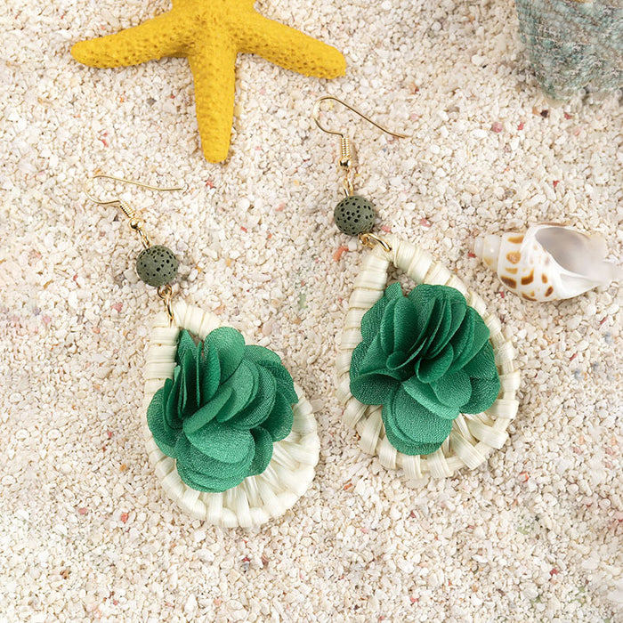 Wholesale rattan flower earrings handmade high quality  MOQ≥3 JDC-ES-XLH006