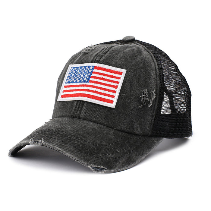 Wholesale 4th of July Ripped Mesh Cap Independence Day American Flag Embroidered Baseball Cap MOQ≥2 JDC-FH-RZhao001