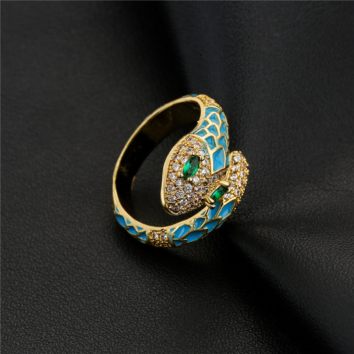 Wholesale Zircon Snake Copper Adjustable Ring JDC-RS-AG353